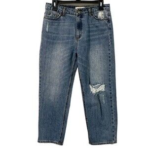 EVIDNT High Rise Cropped Jeans with Rips Blue Size 27